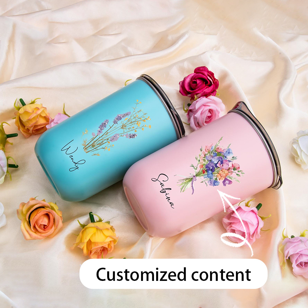 Coffee Tea Name - Personalized Customization Name: Carnation Flower Stainless