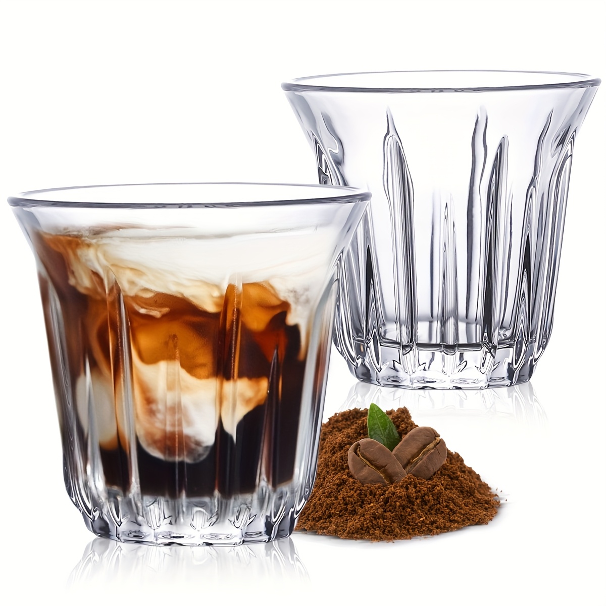 Coffee Tea Tumbler - 2 Pack Espresso Cups, Clear Glass