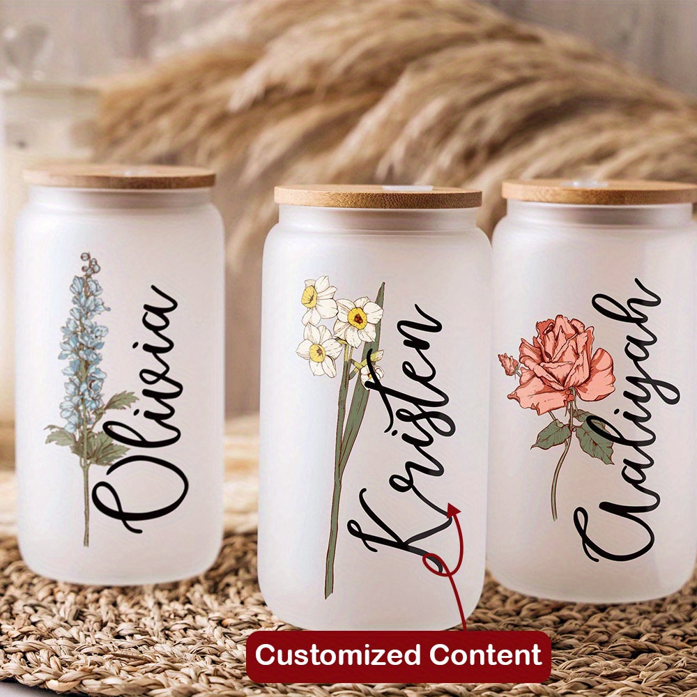 Coffee Tea Name - Custom Birth Flower Name Glass Can