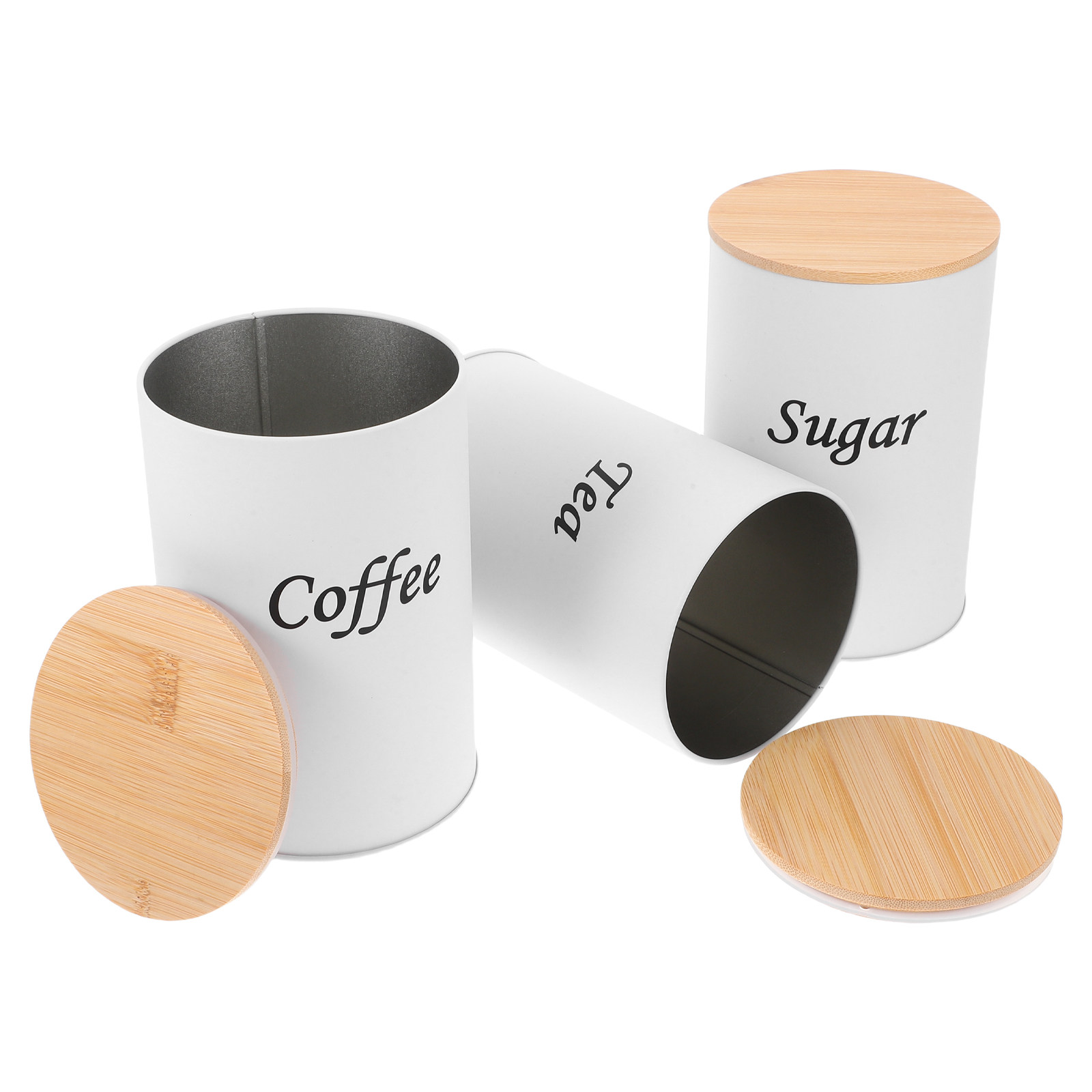 Coffee Tea Bean - 3Pcs Airtight Round Canisters Galvanized Iron