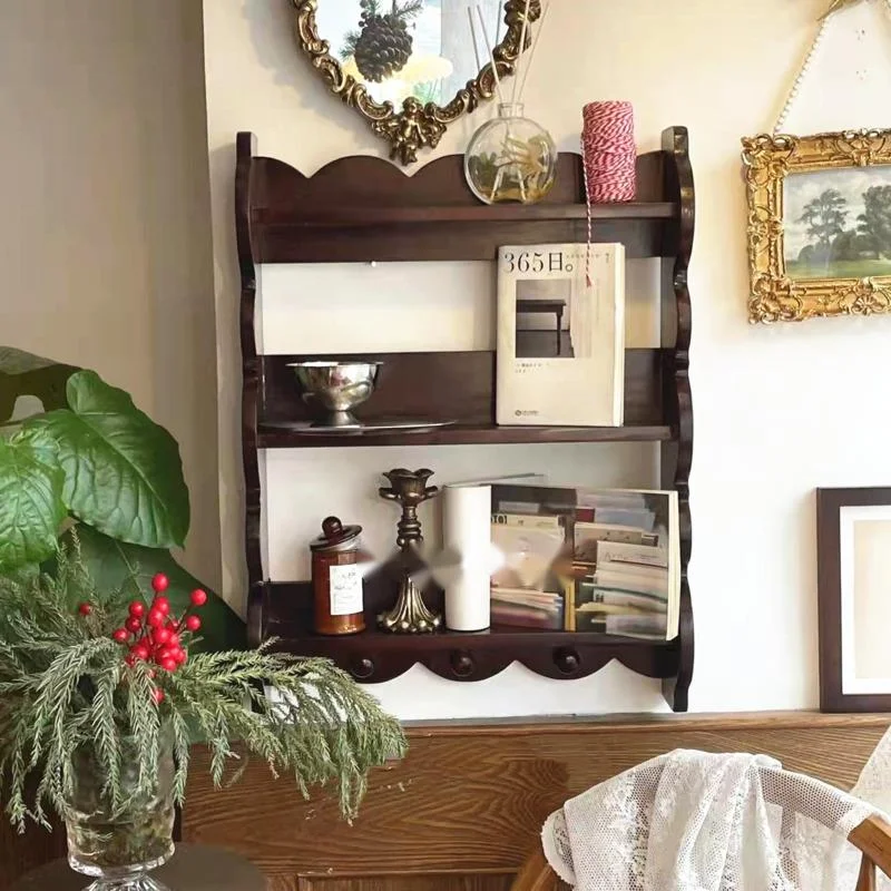 Coffee Tea Images - Retro Solid Wood Wall Shelf Antique