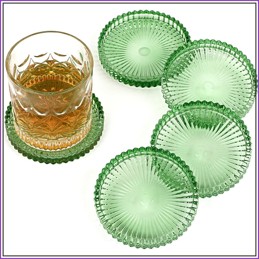 Coffee Tea Images - Modern Clear Glass Coaster Set of