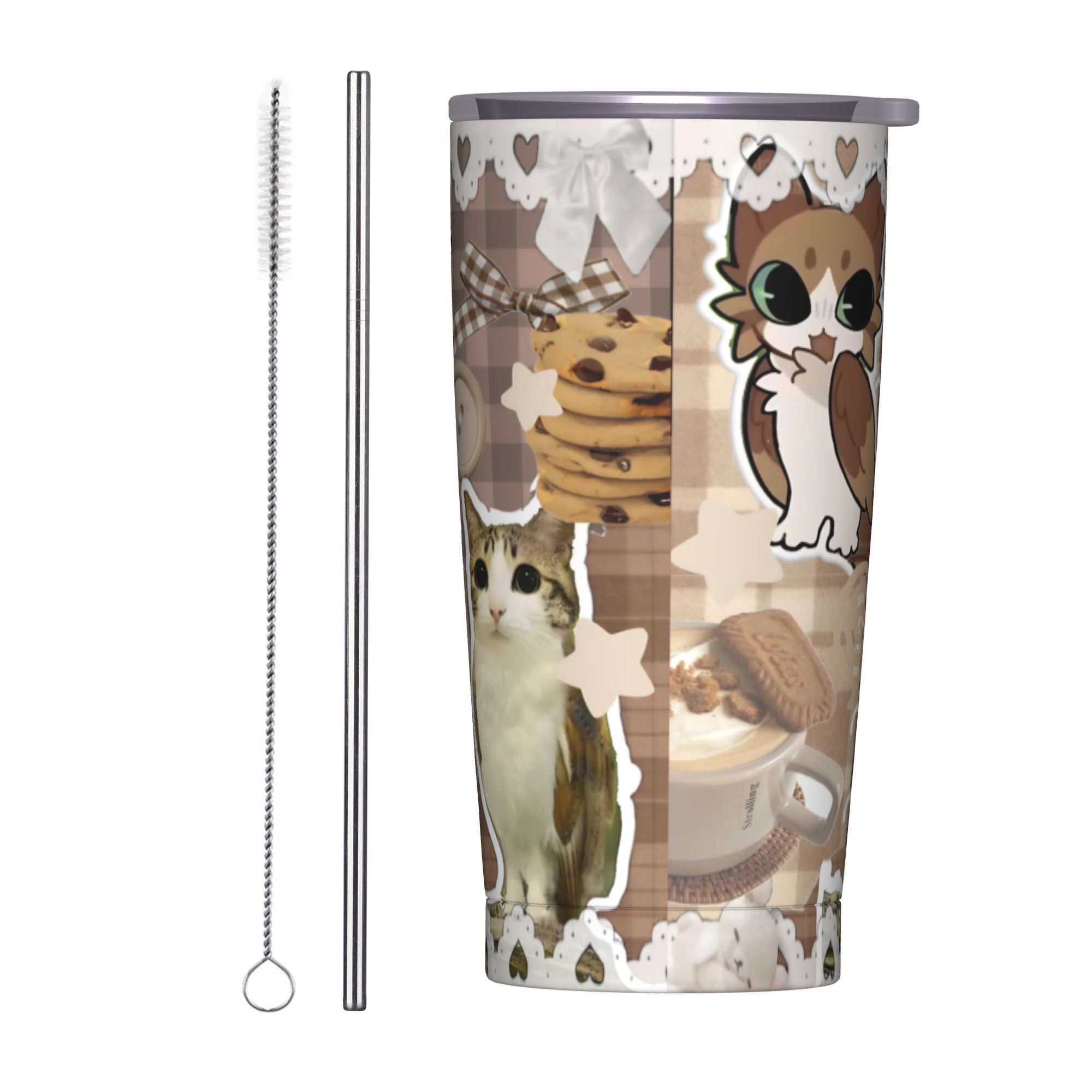 Coffee Tea Tumbler - Cute Cat Owl Meowl Tumbler Vacuum