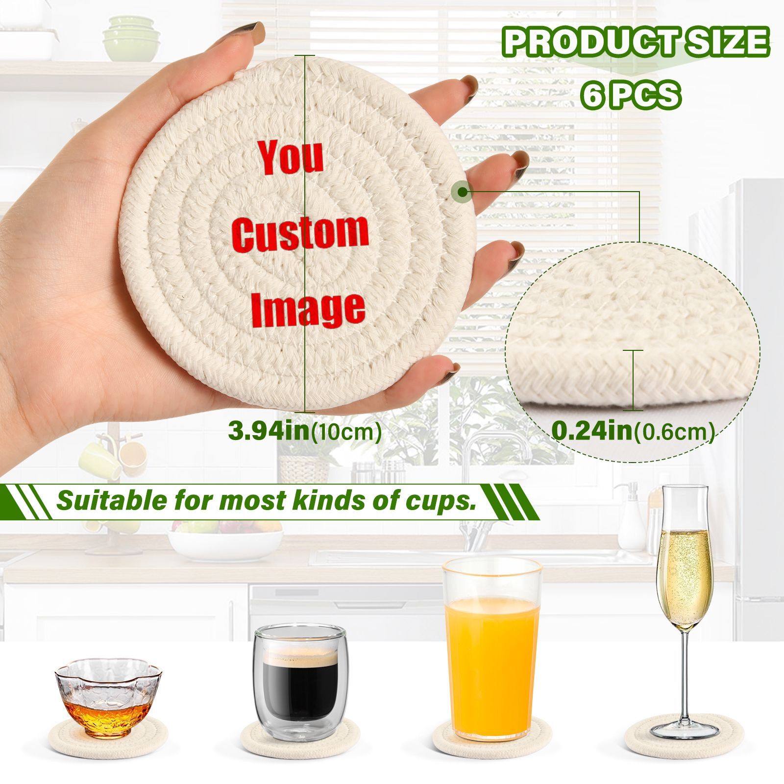 6Pcs Cup Coasters for Drinks A - Coffee Tea Images recension och pris