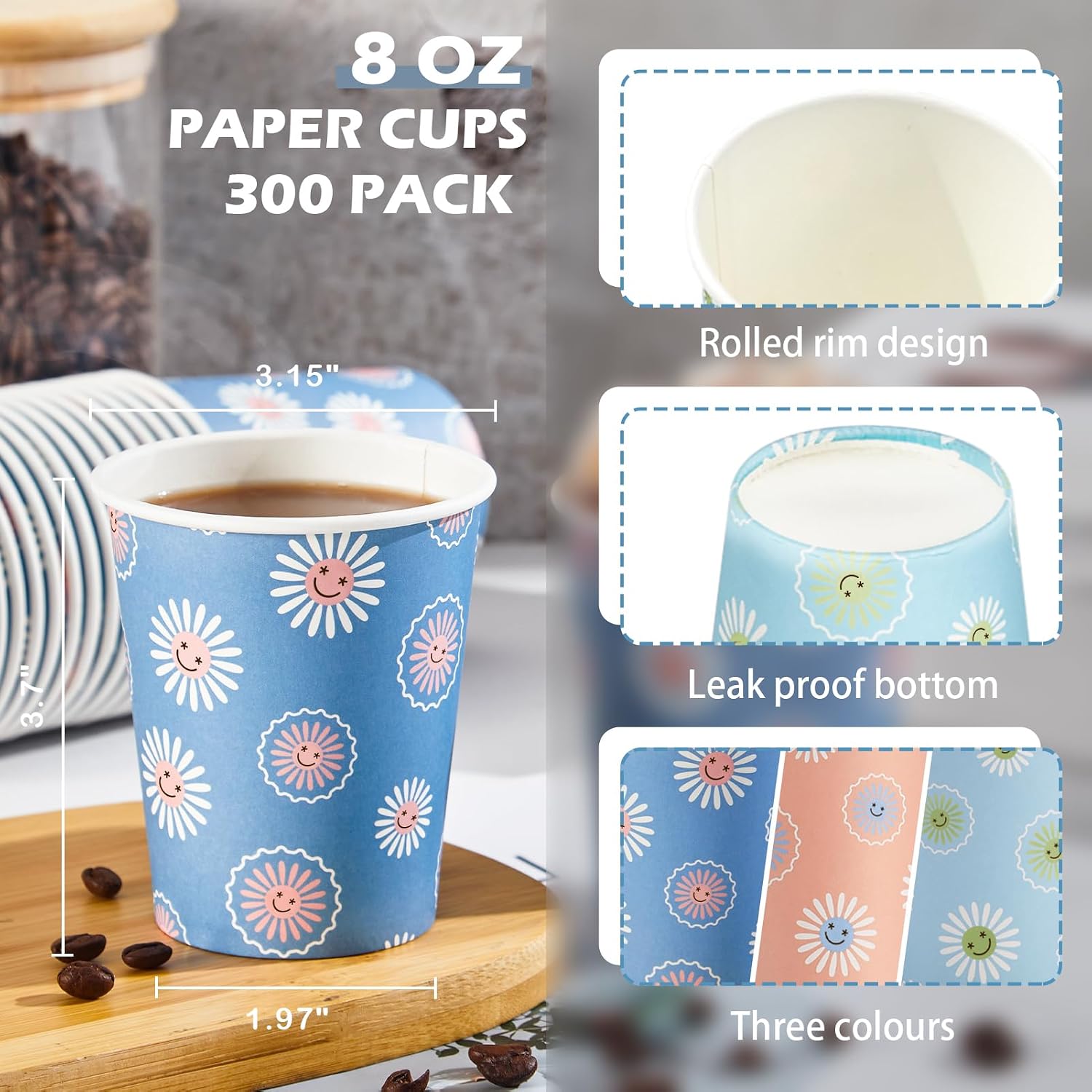 300 Pack 8oz Disposable Paper  - Coffee Tea Images recension och pris