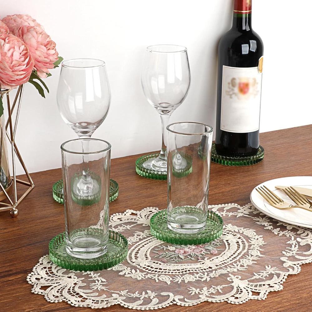 Modern Clear Glass Coaster Set - Coffee Tea Images recension och pris